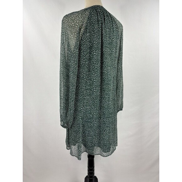 Joie Balloon Sleeve Dress Green Arctic Animal Print White Dot Medium Sheer - Picture 4 of 15
